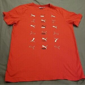 Puma Shirt Mens Small Red Graphic Black & White Logos Short Sleeve Athletic